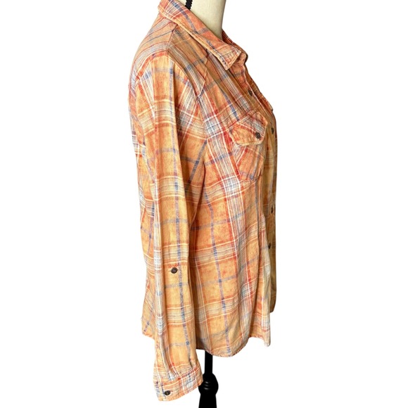 REBA Women's Orange Plaid Button Up Long Sleeve Shirt Size L Cotton Western - Picture 3 of 9